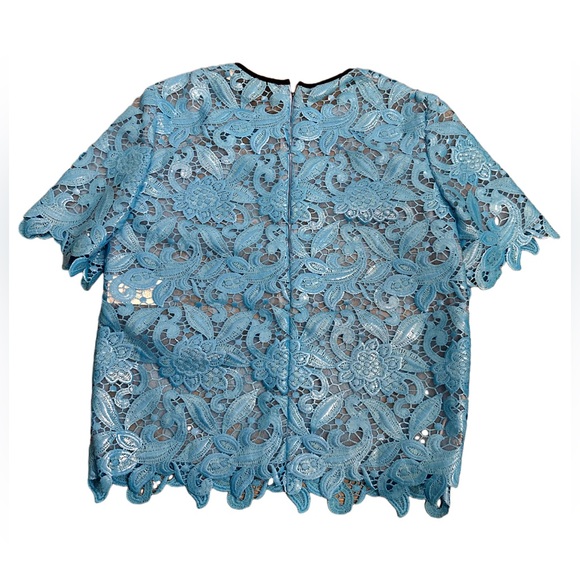 MSGM Milano Blue Lace Netted Short Sleeve Top Size 40 Small US - Picture 8 of 11